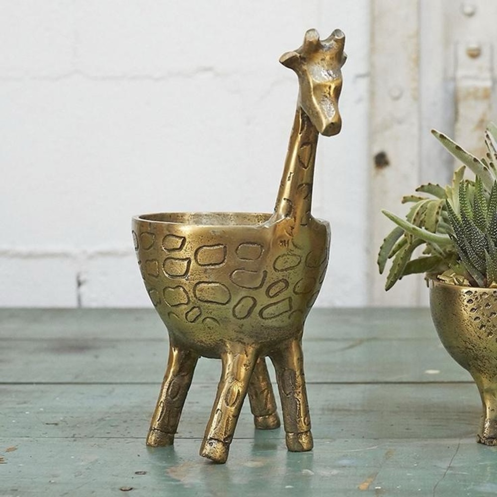 Gold Metal Giraffe Planter | Succulent Planter | Animal Planter | Safari